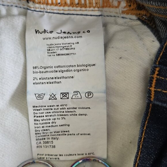 Nudie Jeans Co Thin Finn Dry Ecru Embo Jeans Mens 33(29) x 34(28) Preppy HEMMED - Picture 15 of 16